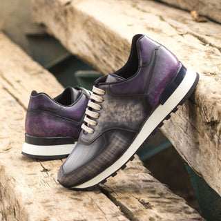 Ambrogio Bespoke Custom Gray & Purple Patina Leather Jogger Sneakers (AMB2187)