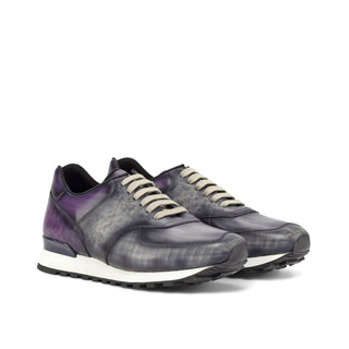 Ambrogio Bespoke Custom Gray & Purple Patina Leather Jogger Sneakers (AMB2187)
