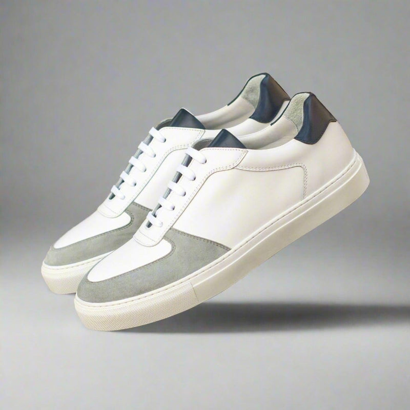 Ambrogio Bespoke Custom Gray, White & Navy Suede / Leather Casual Trainer Sneakers (AMB2011)