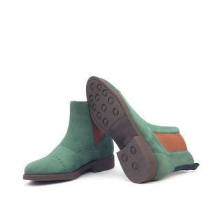 Ambrogio Bespoke Custom Green Fabric / Suede Chelsea Boots (AMB2010)