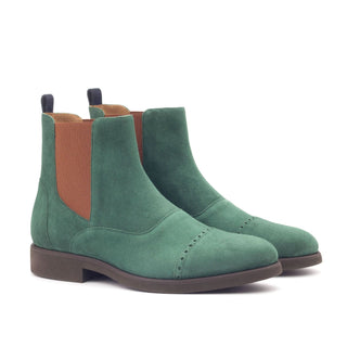 Ambrogio Bespoke Custom Green Fabric / Suede Chelsea Boots (AMB2010)