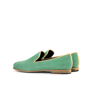 Ambrogio Bespoke Custom Green Linen Fabric Wellington Loafers (AMB1972)