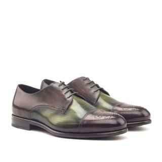 Ambrogio Bespoke Custom Khaki & Brown Patina Leather Derby Oxfords (AMB1980)
