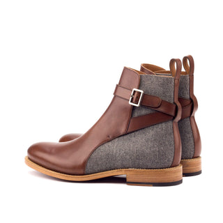 Ambrogio Bespoke Custom Light Gray & Brown Flannel Fabric / Leather Jodhpur Boots (AMB2108)