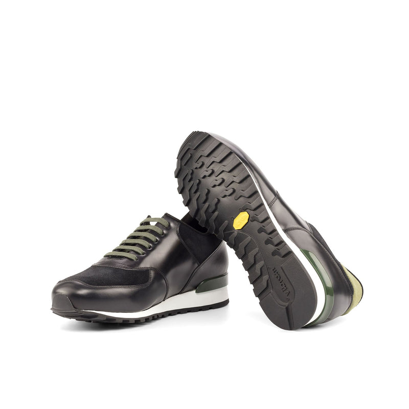 Ambrogio Bespoke Custom Men's Shoes Black & Khaki Suede / Calf-Skin Leather Jogger Sneakers (AMB2106)-AmbrogioShoes