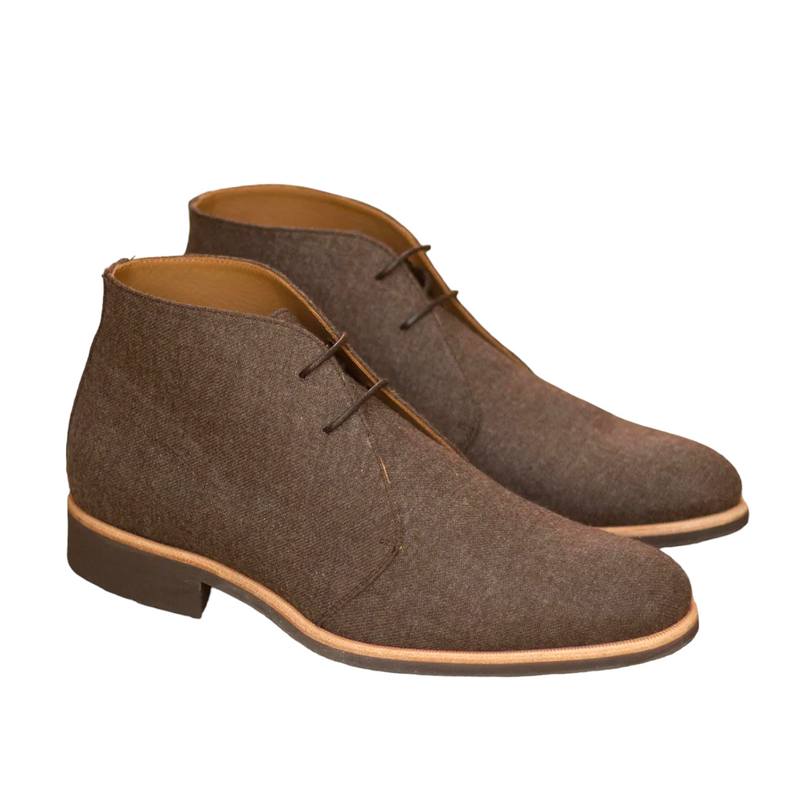 Ambrogio Bespoke Custom Men's Shoes Brown Flannel Fabric Chukka Boots (AMB2126)-AmbrogioShoes