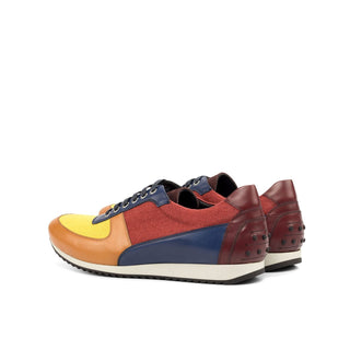 Ambrogio Bespoke Custom Mustard, Red, Burgundy, Cognac & Navy Fabric / Suede / Leather Casual Sneakers (AMB1955)