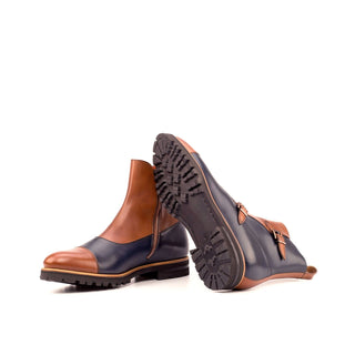 Ambrogio Bespoke Custom Navy & Brown Leather Buckle Boots (AMB1949)