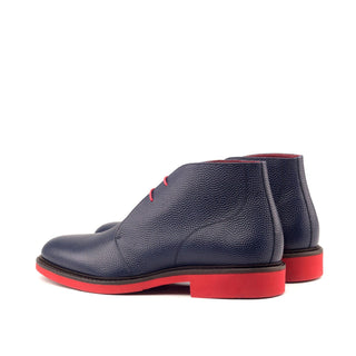 Ambrogio Bespoke Custom Navy Pebble Grain Leather Chukka Boots (AMB1883)