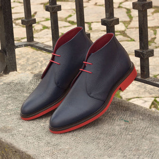 Ambrogio Bespoke Custom Navy Pebble Grain Leather Chukka Boots (AMB1883)