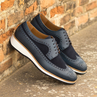 Ambrogio Bespoke Custom Navy Suede / Pebble Grain Leather Wingtip Oxfords (AMB1911)