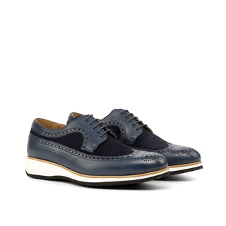 Ambrogio Bespoke Custom Navy Suede / Pebble Grain Leather Wingtip Oxfords (AMB1911)