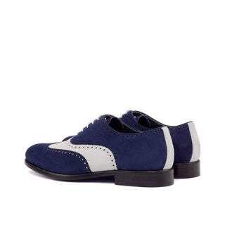 Ambrogio Bespoke Custom Navy & White Suede Full Brogue Oxfords (AMB2129)