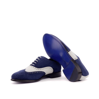 Ambrogio Bespoke Custom Navy & White Suede Full Brogue Oxfords (AMB2129)