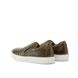 Ambrogio Bespoke Custom Olive Ostrich Slip-On Sneakers (AMB2214)