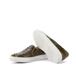 Ambrogio Bespoke Custom Olive Ostrich Slip-On Sneakers (AMB2214)