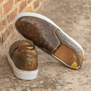 Ambrogio Bespoke Custom Olive Ostrich Slip-On Sneakers (AMB2214)
