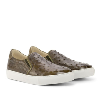 Ambrogio Bespoke Custom Olive Ostrich Slip-On Sneakers (AMB2214)
