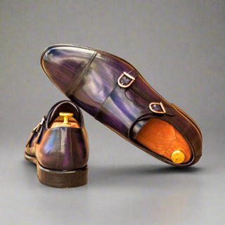 Ambrogio Bespoke Custom Purple Patina Leather Monk-Straps Loafers (AMB1985)
