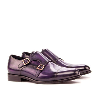 Ambrogio Bespoke Custom Purple Patina Leather Monk-Straps Loafers (AMB1985)