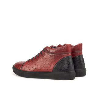 Ambrogio Bespoke Custom Red & Black Ostrich High-Top Sneakers (AMB1866)