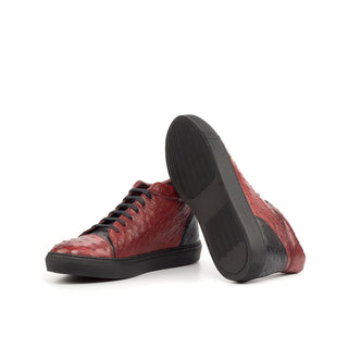 Ambrogio Bespoke Custom Red & Black Ostrich High-Top Sneakers (AMB1866)