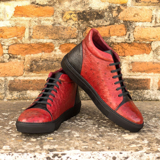 Ambrogio Bespoke Custom Red & Black Ostrich High-Top Sneakers (AMB1866)