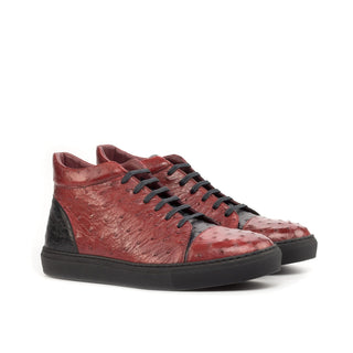 Ambrogio Bespoke Custom Red & Black Ostrich High-Top Sneakers (AMB1866)