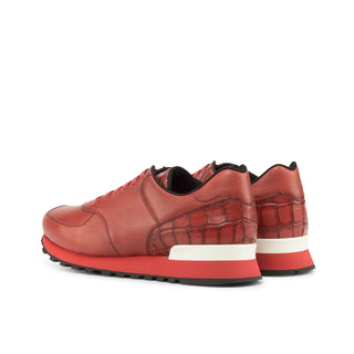 Ambrogio Bespoke Custom Red Crocodile Embossed / Full Grain Leather Jogger Sneakers (AMB2201)
