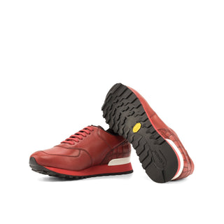 Ambrogio Bespoke Custom Red Crocodile Embossed / Full Grain Leather Jogger Sneakers (AMB2201)