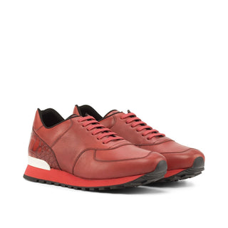 Ambrogio Bespoke Custom Red Crocodile Embossed / Full Grain Leather Jogger Sneakers (AMB2201)