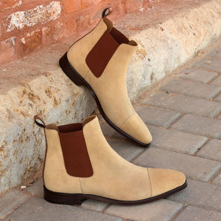 Ambrogio Bespoke Custom Sand & Brown Suede / Leather Chelsea Boots (AMB1887)