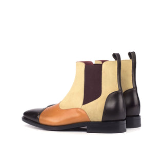 Ambrogio Bespoke Custom Sand, Cognac & Dark Brown Suede / Leather Chelsea Boots (AMB1870)