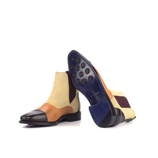 Ambrogio Bespoke Custom Sand, Cognac & Dark Brown Suede / Leather Chelsea Boots (AMB1870)