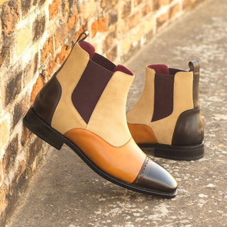 Ambrogio Bespoke Custom Sand, Cognac & Dark Brown Suede / Leather Chelsea Boots (AMB1870)