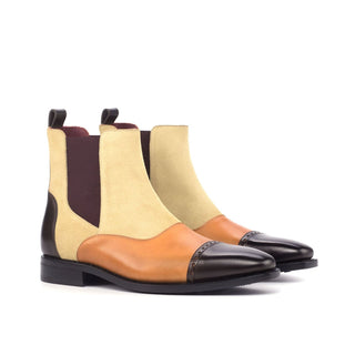 Ambrogio Bespoke Custom Sand, Cognac & Dark Brown Suede / Leather Chelsea Boots (AMB1870)
