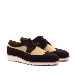 Ambrogio Bespoke Custom Sand & Dark Brown Suede Longwing Blucher Oxfords (AMB2132)