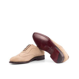 Ambrogio Bespoke Custom Taupe & Dark Brown Crocodile Embossed / Suede Whole-Cut Oxfords (AMB1889)