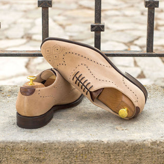 Ambrogio Bespoke Custom Taupe & Dark Brown Crocodile Embossed / Suede Whole-Cut Oxfords (AMB1889)