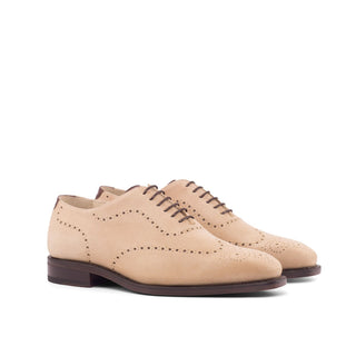 Ambrogio Bespoke Custom Taupe & Dark Brown Crocodile Embossed / Suede Whole-Cut Oxfords (AMB1889)