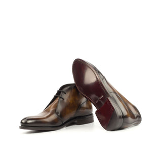 Ambrogio Bespoke Custom Tobacco Crust Patina Leather Chukka Boots (AMB1937)