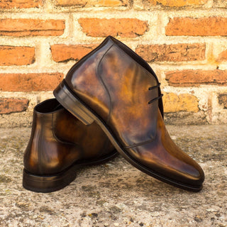 Ambrogio Bespoke Custom Tobacco Crust Patina Leather Chukka Boots (AMB1937)