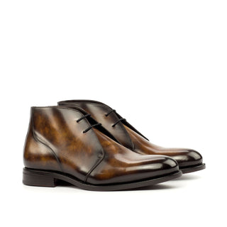 Ambrogio Bespoke Custom Tobacco Crust Patina Leather Chukka Boots (AMB1937)