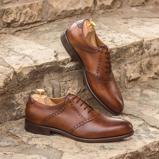 Ambrogio Bespoke Custom Two-Tone Brown Crocodile Embossed / Leather Saddle Oxfords (AMB1895)
