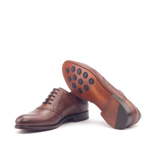 Ambrogio Bespoke Custom Two-Tone Brown Crocodile Embossed / Leather Saddle Oxfords (AMB1895)