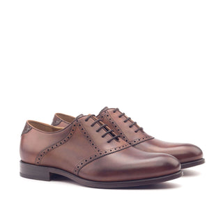 Ambrogio Bespoke Custom Two-Tone Brown Crocodile Embossed / Leather Saddle Oxfords (AMB1895)
