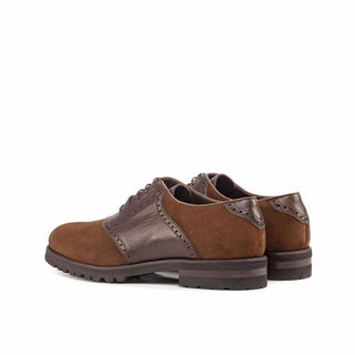 Ambrogio Bespoke Custom Two-Tone Brown Suede / Full Grain Leather Saddle Oxfords (AMB2008)