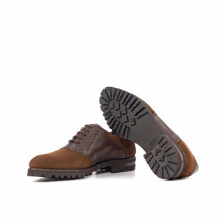 Ambrogio Bespoke Custom Two-Tone Brown Suede / Full Grain Leather Saddle Oxfords (AMB2008)
