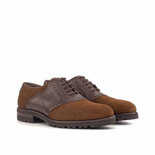 Ambrogio Bespoke Custom Two-Tone Brown Suede / Full Grain Leather Saddle Oxfords (AMB2008)
