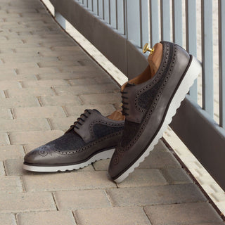 Ambrogio Bespoke Custom Two-Tone Gray Fabric / Leather Oxfords (AMB1869)